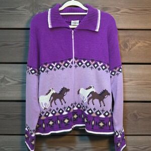 Rods Vintage Western Cowboy Horse Cardigan Full Zip Ranch Sweater USA MADE XL